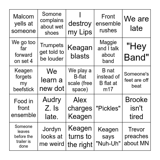 Band Bingo Card