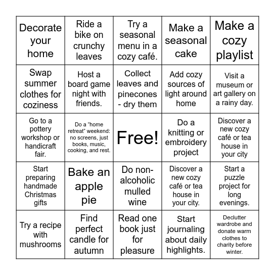 Autumn Bingo Card Bingo Card