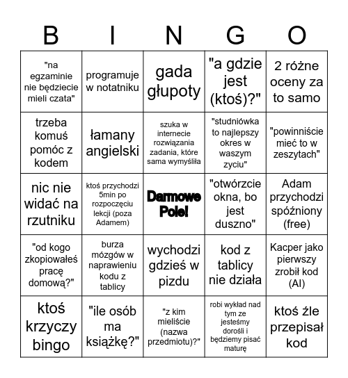 Informatyczne Bingo edycja limitowana Bingo Card