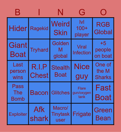Roblox FastSharkbite 2 Bingo Card
