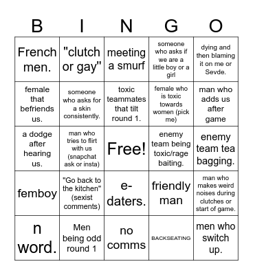 Valorant Bingo (Female experience edition) Bingo Card