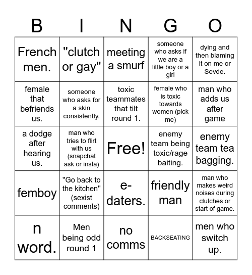 Valorant Bingo (Female experience edition) Bingo Card
