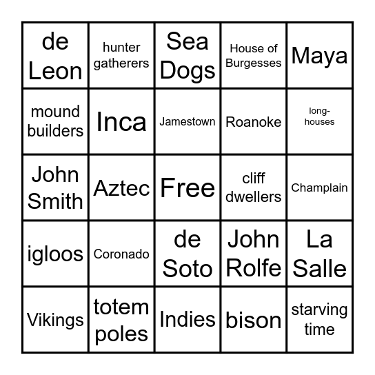 American Republic Chapter 1 Review Bingo Card