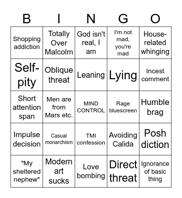 P.L.R. Bingo Card