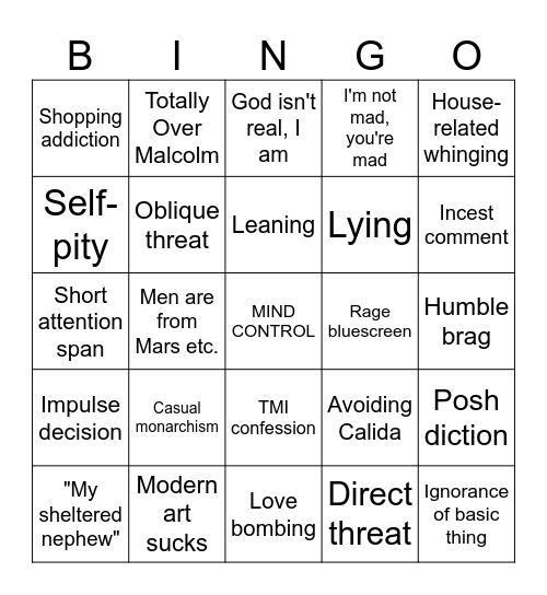 P.L.R. Bingo Card