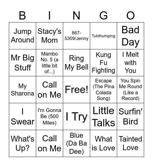 One Hit Wonders Bingo Card