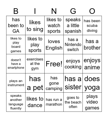 Find someone who... Bingo Card