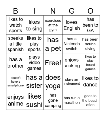 Find someone who... Bingo Card