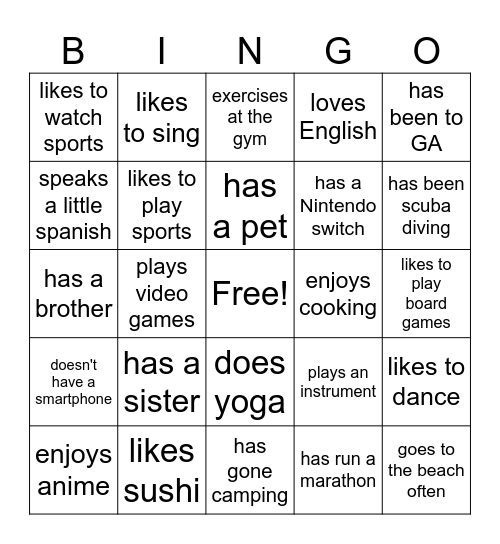 Find someone who... Bingo Card