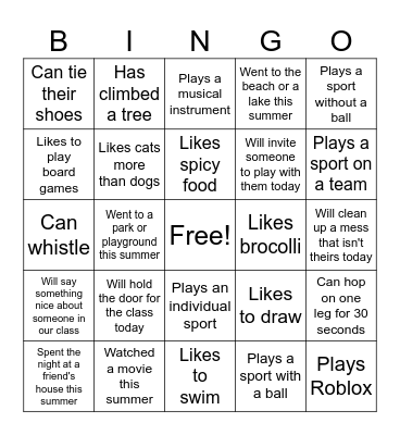 Get to Know You Bingo Card