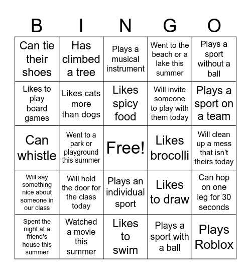 Get to Know You Bingo Card