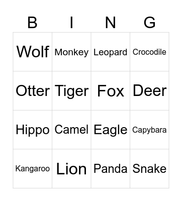 WILD ANIMALS Bingo Card