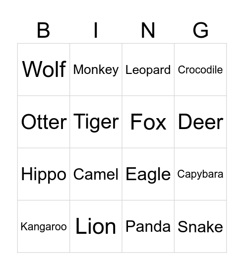 WILD ANIMALS Bingo Card