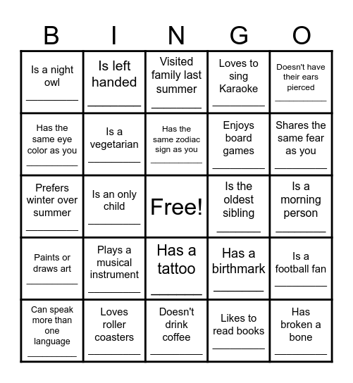 A Minute to Meet You: Find Someone who... Bingo Card