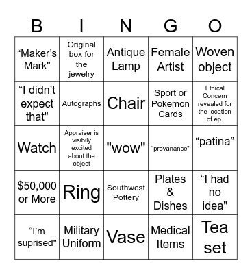ANTIQUE ROAD SHOW Bingo Card