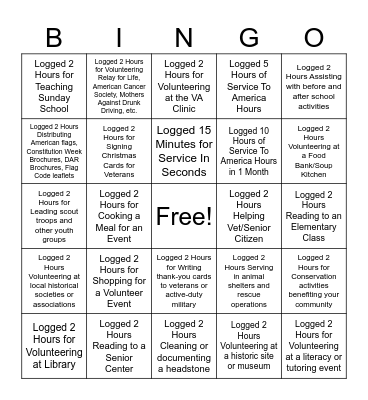 Logging Service To America Hours Bingo Card