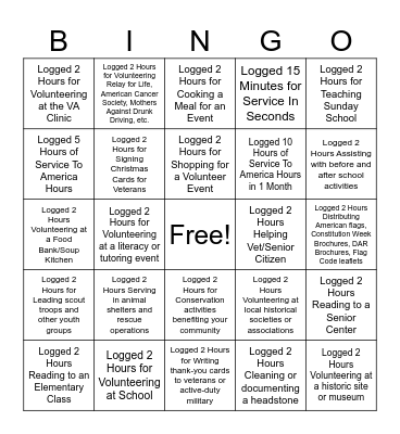 Logging Service To America Hours Bingo Card