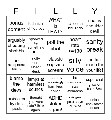 SkillyMcFilly Stream Bingo v0.2 Bingo Card