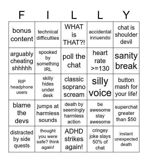 SkillyMcFilly Stream Bingo v0.2 Bingo Card