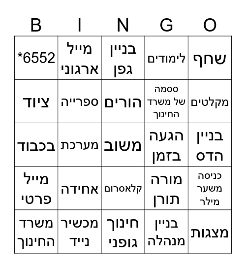 בינגו נהלים וכללים Bingo Card