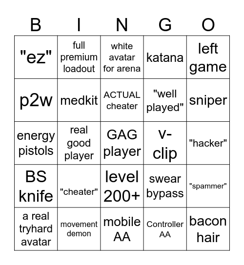 rivials Bingo Card