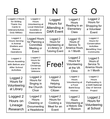 Logging Service To America Hours 2 Bingo Card
