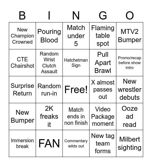 SCHMACKED DOWN LIVE Bingo Card