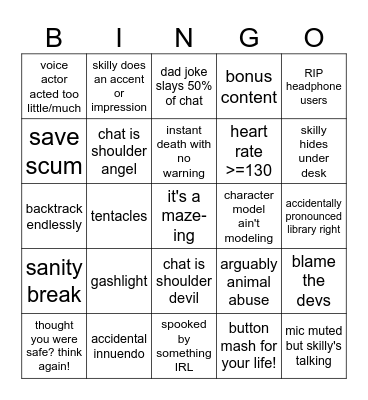 SkillyMcFilly Stream Bingo Card