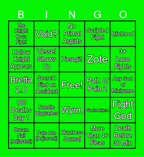 Silksong Bingo Card