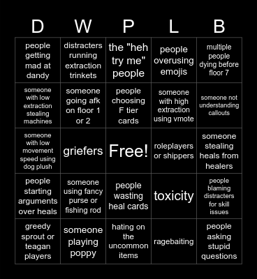 Dandy's World Public Lobby Bingo Card