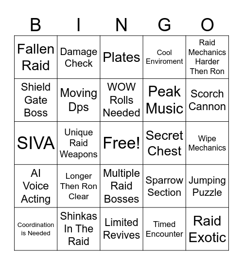 Monoliths Fall Bingo Card