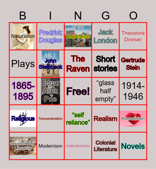 American Literary Movements Bingo Card