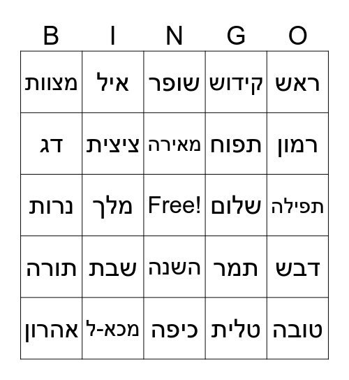 Rosh Hashana Bingo Card