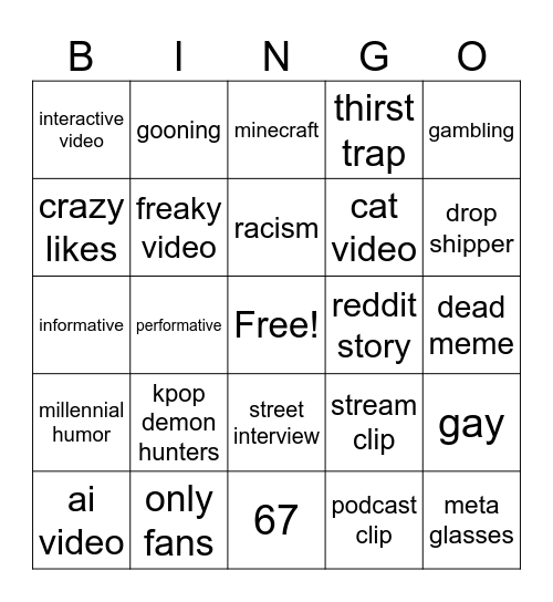 instagram reels Bingo Card