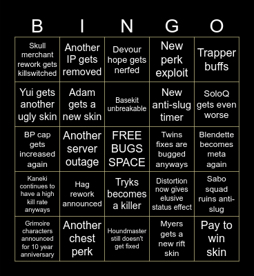 DBD The Game: The Movie (The BINGO) Bingo Card