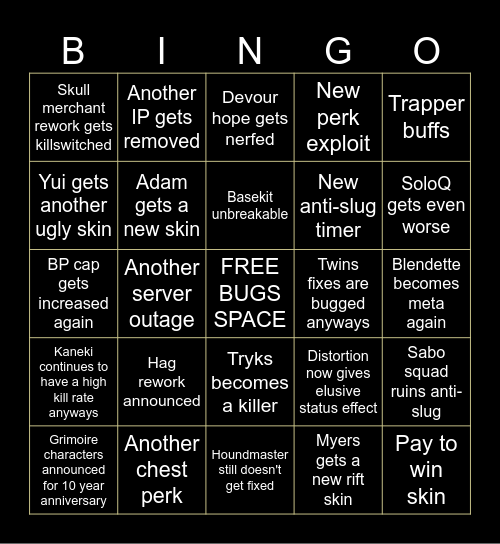 DBD The Game: The Movie (The BINGO) Bingo Card