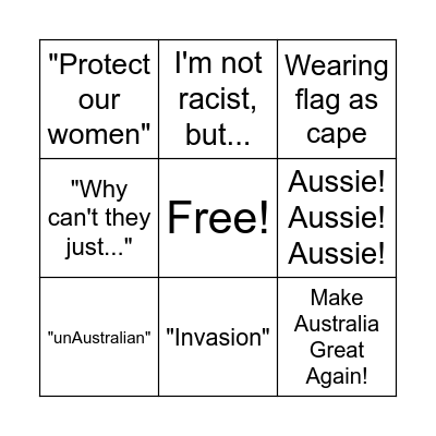 Australian Anti-Immigration March Bingo Card