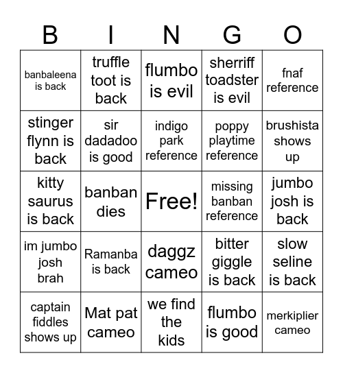Banban 8 Bingo Card