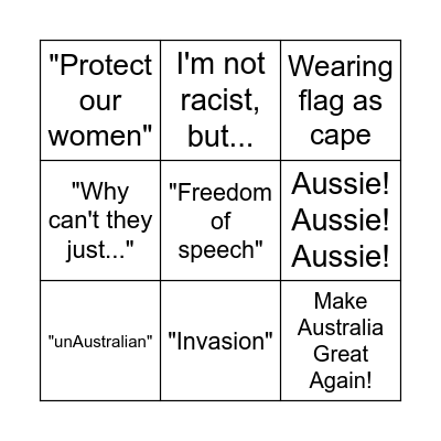 Australian Anti-Immigration March Bingo Card