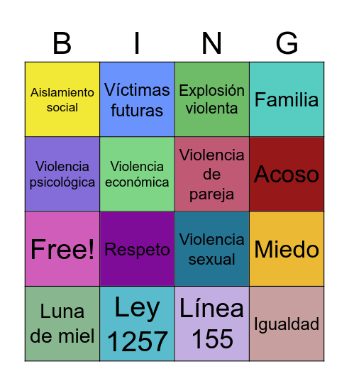 Violencia de pareja/intergeneracional Bingo Card