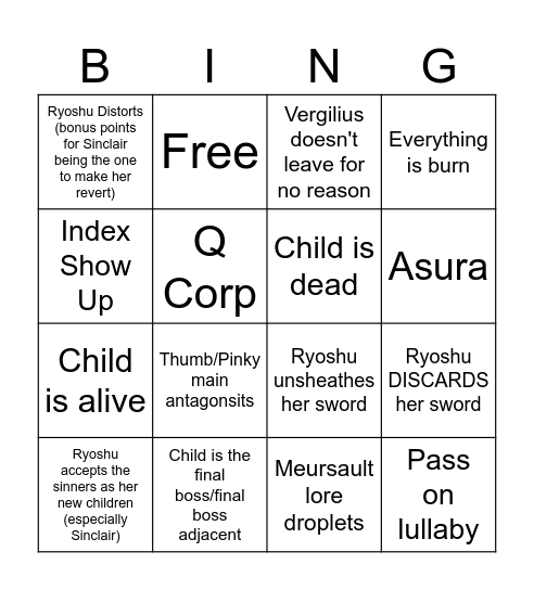 Canto 9 Bingo Card
