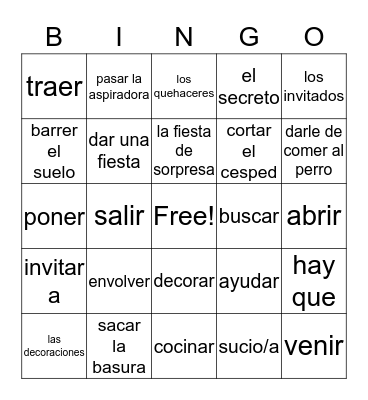 U5L2 Vocab. English to Spanish Bingo Card