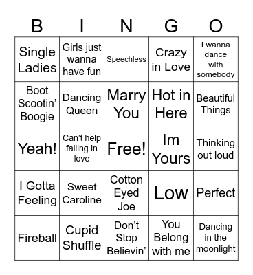 Wedding Song Bingo Card