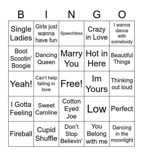 Wedding Song Bingo Card