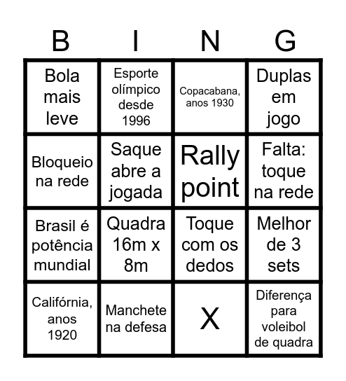 VÔLEI DE PRAIA Bingo Card