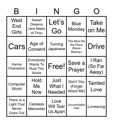 80s New Wave 1 Bingo Card