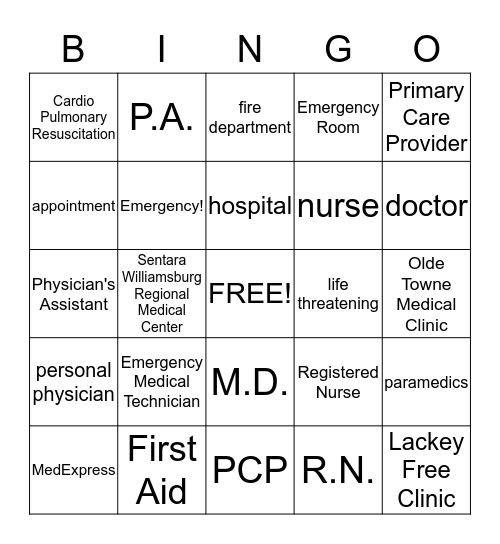 Finding Medical Attention Bingo Card