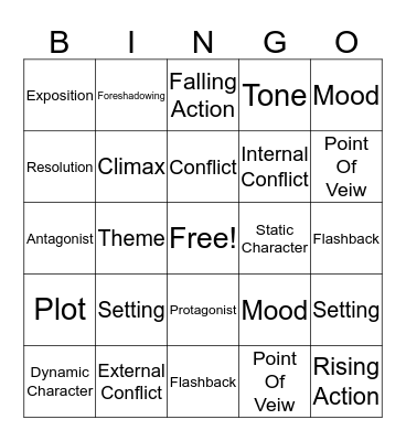 Literary Elements Bingo Card