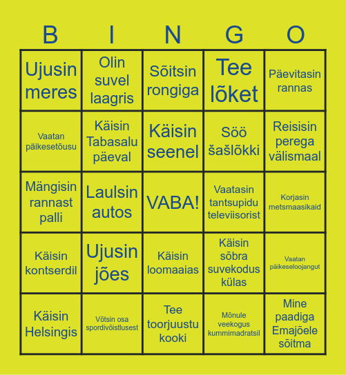 SUVE BINGO Card