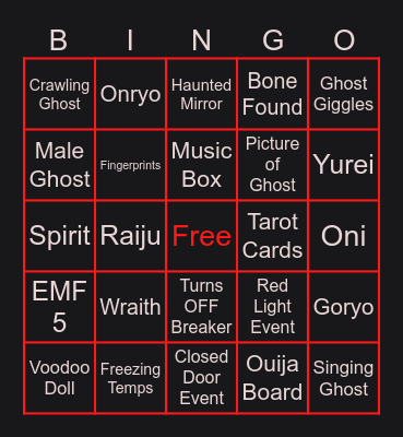 Phasmophobia Bingo Card
